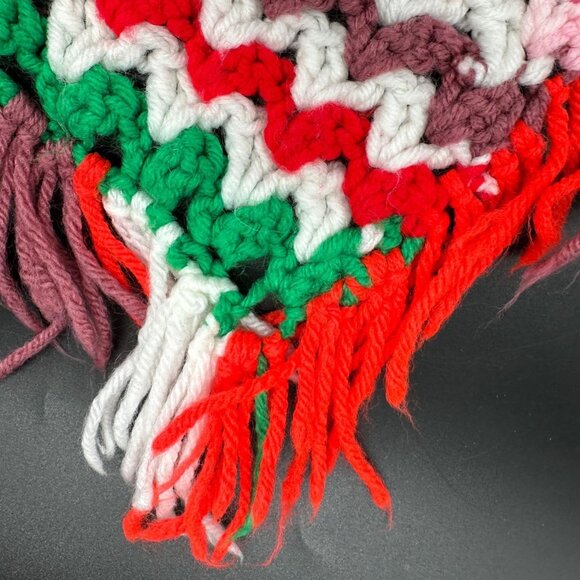 Vintage Afghan Throw Blanket Crocheted Handmade Fringe Rainbow Stripes Retro - Picture 5 of 9